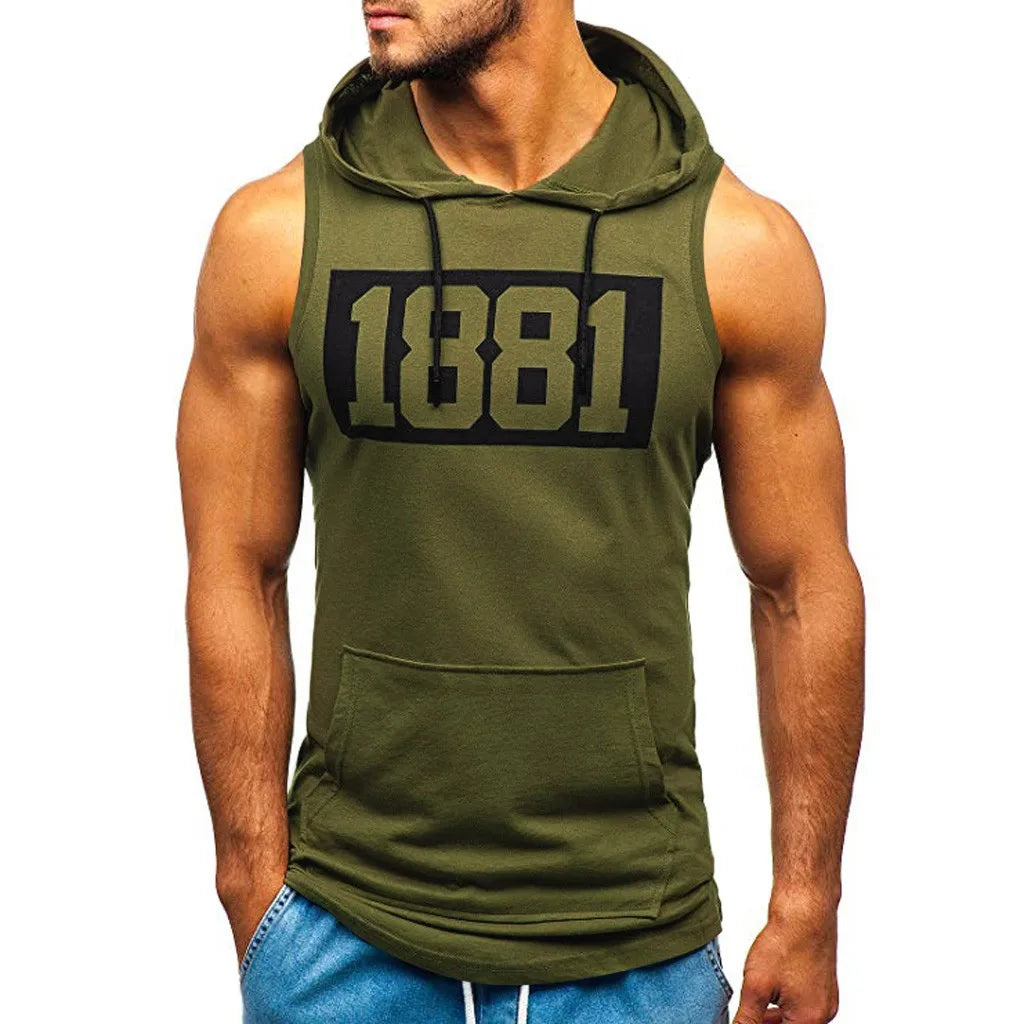 Camisetas sin mangas deportivas con capucha para hombre