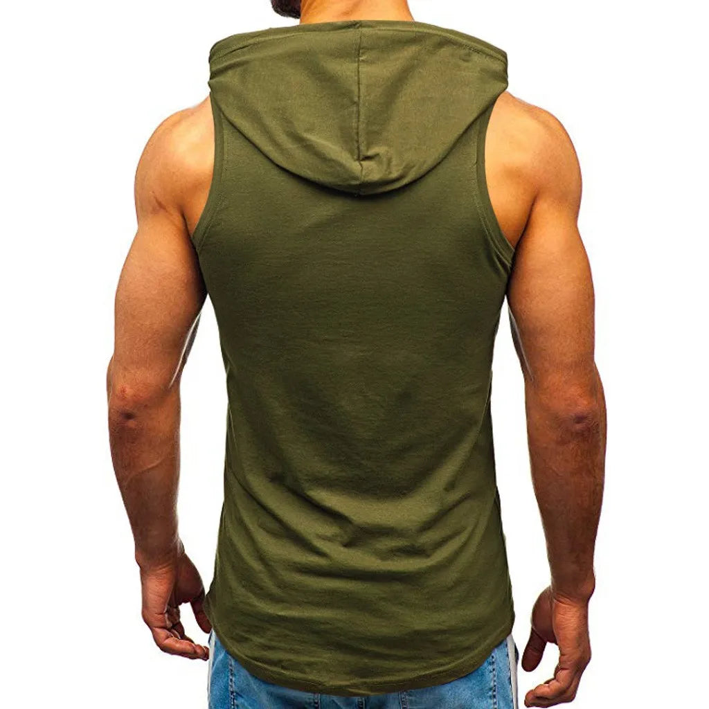 Camisetas sin mangas deportivas con capucha para hombre