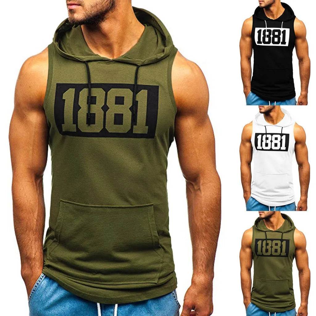 Camisetas sin mangas deportivas con capucha para hombre