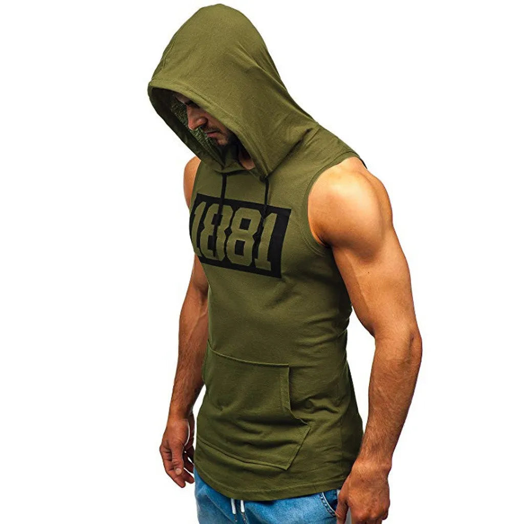 Camisetas sin mangas deportivas con capucha para hombre