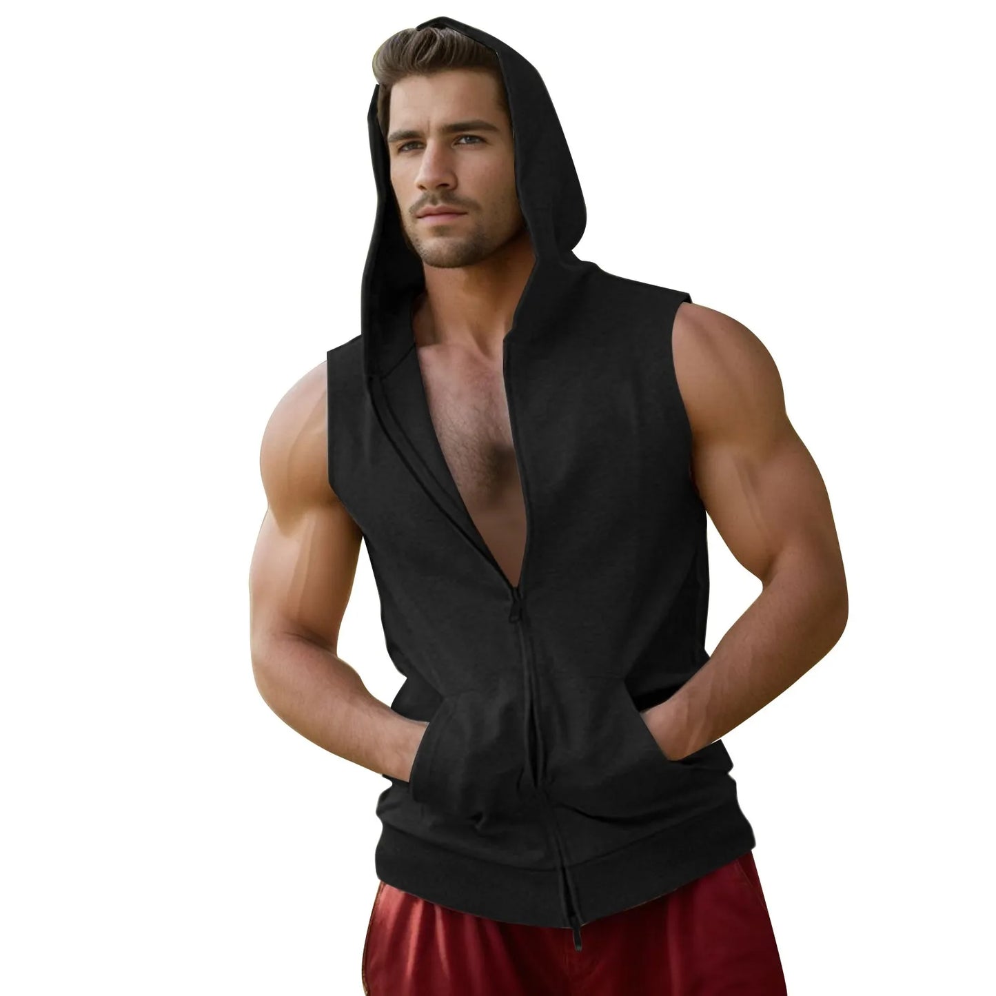 Camisetas sin mangas deportivas con capucha para hombre