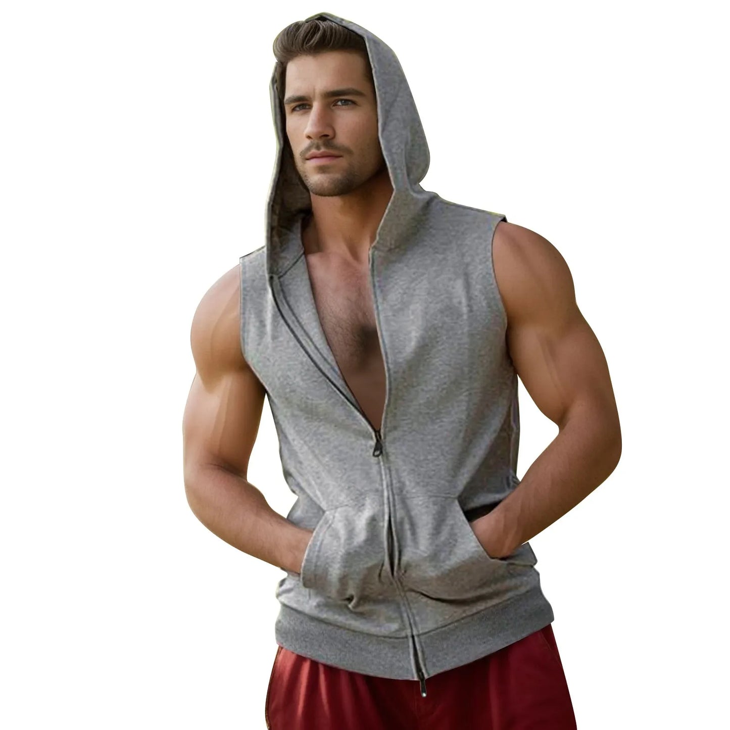 Camisetas sin mangas deportivas con capucha para hombre