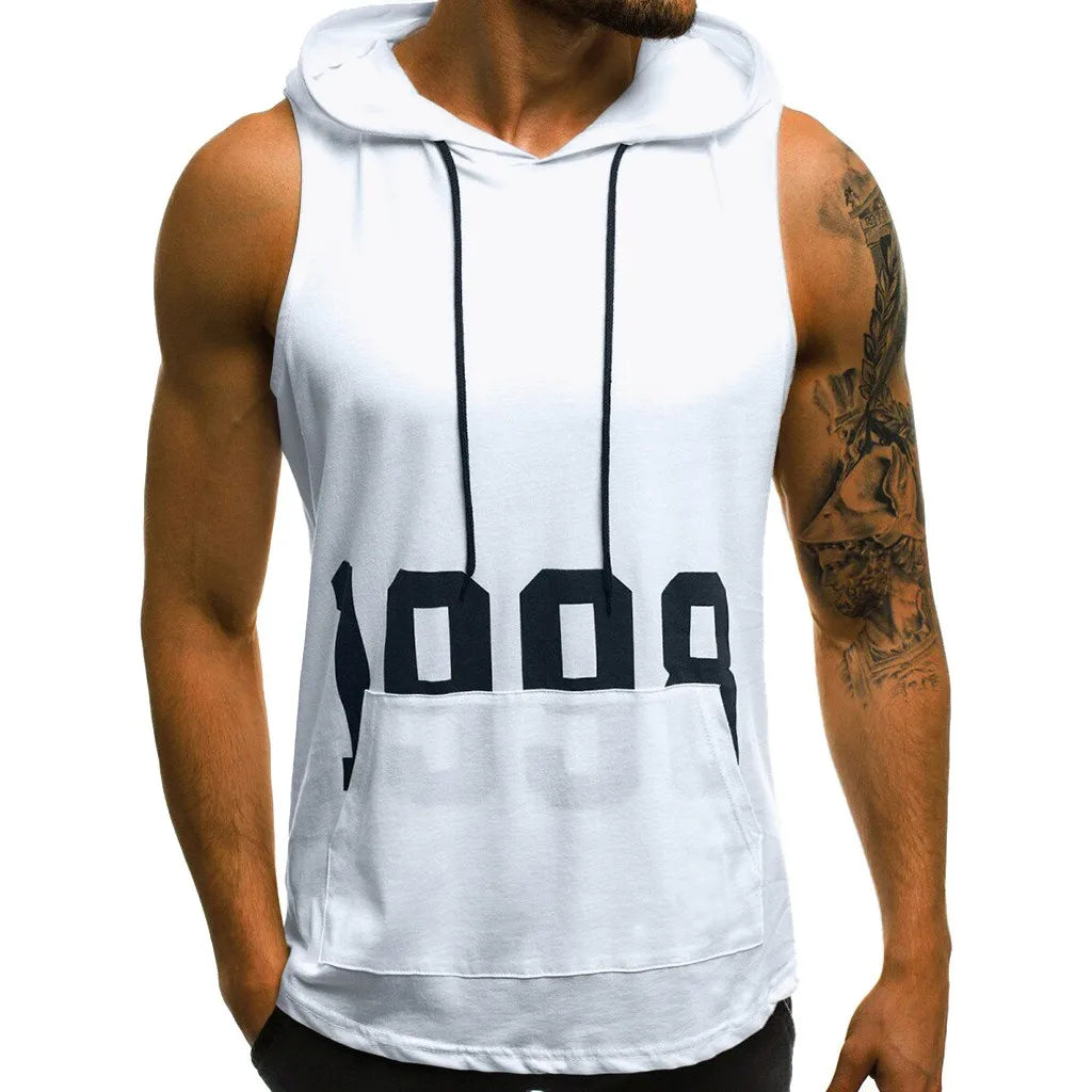 Camisetas sin mangas deportivas con capucha para hombre