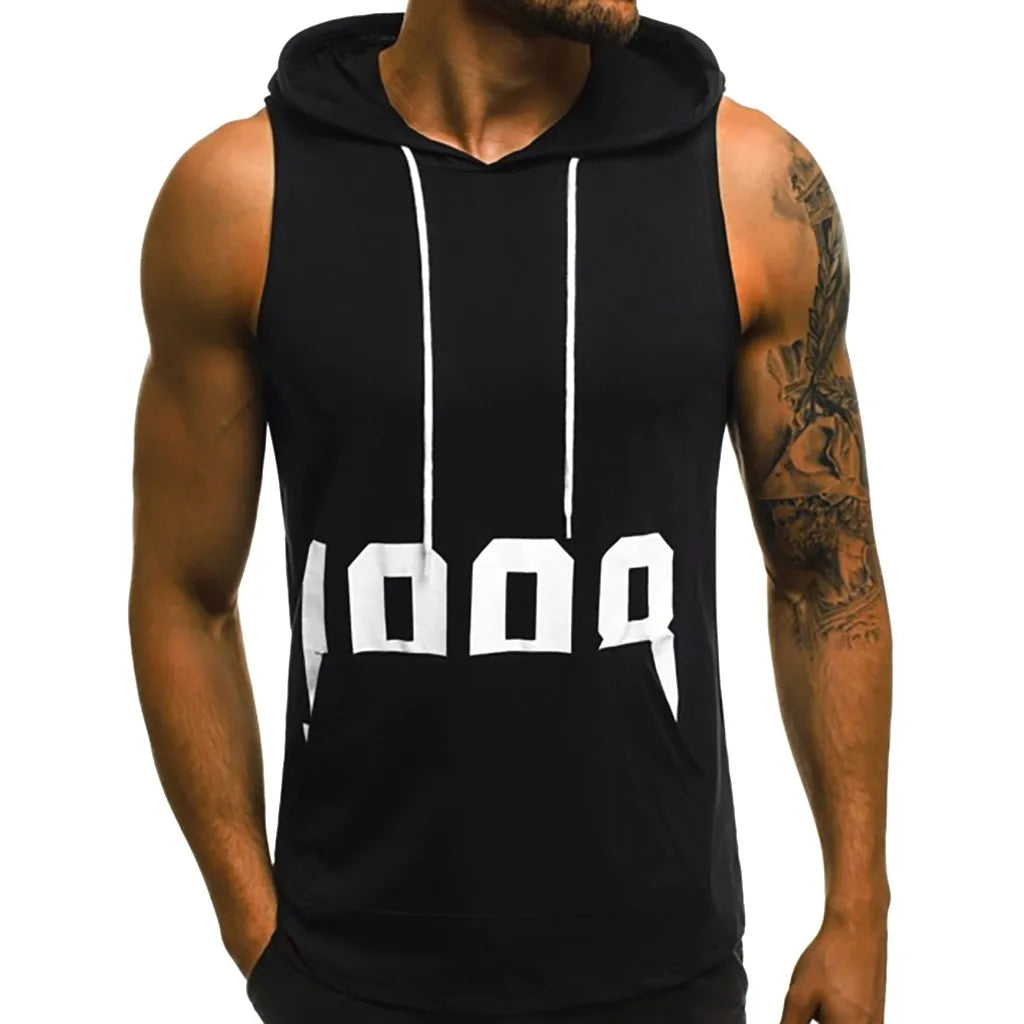 Camisetas sin mangas deportivas con capucha para hombre