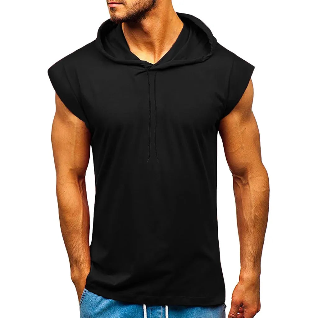 Camisetas sin mangas deportivas con capucha para hombre